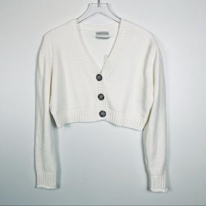 UO Maura Chenille Cropped Cardigan, White, M, NWT
